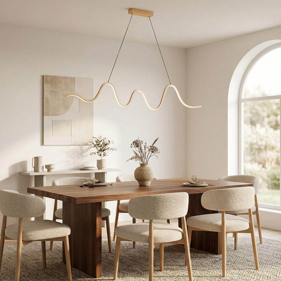 3-stopniowo ściemnialna designerska lampa wisząca Ariana w ciepłym beżu z falistym oświetleniem LED
