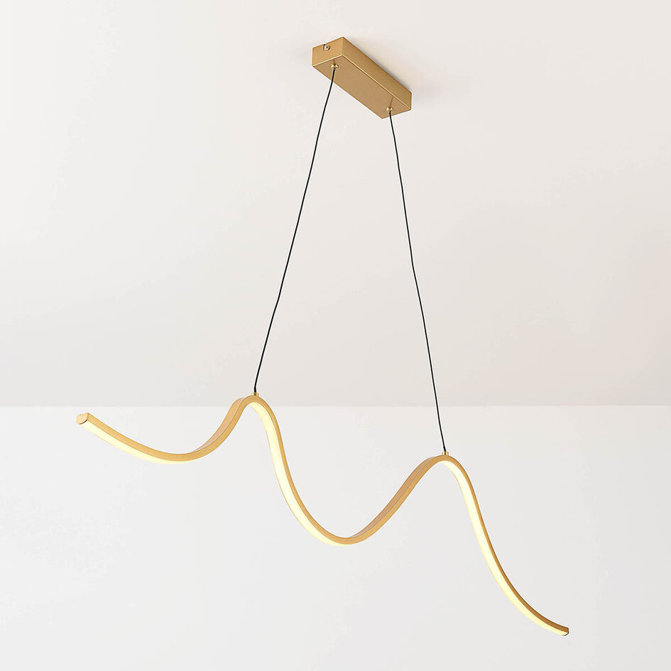 Design lampa wisząca Briana w kolorze złotym z falistym oświetleniem LED, 3-stopniowo ściemnialne