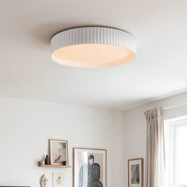 Lampa sufitowa Palomo biała z żebrowaną krawędzią i 3-stopniowo ściemnialnymi diodami LED
