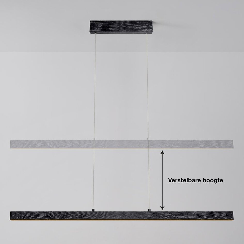 Regulowana minimalistyczna lampa wisząca Andre, czarna ze wzorem drewna - 3-stopniowo ściemnialne