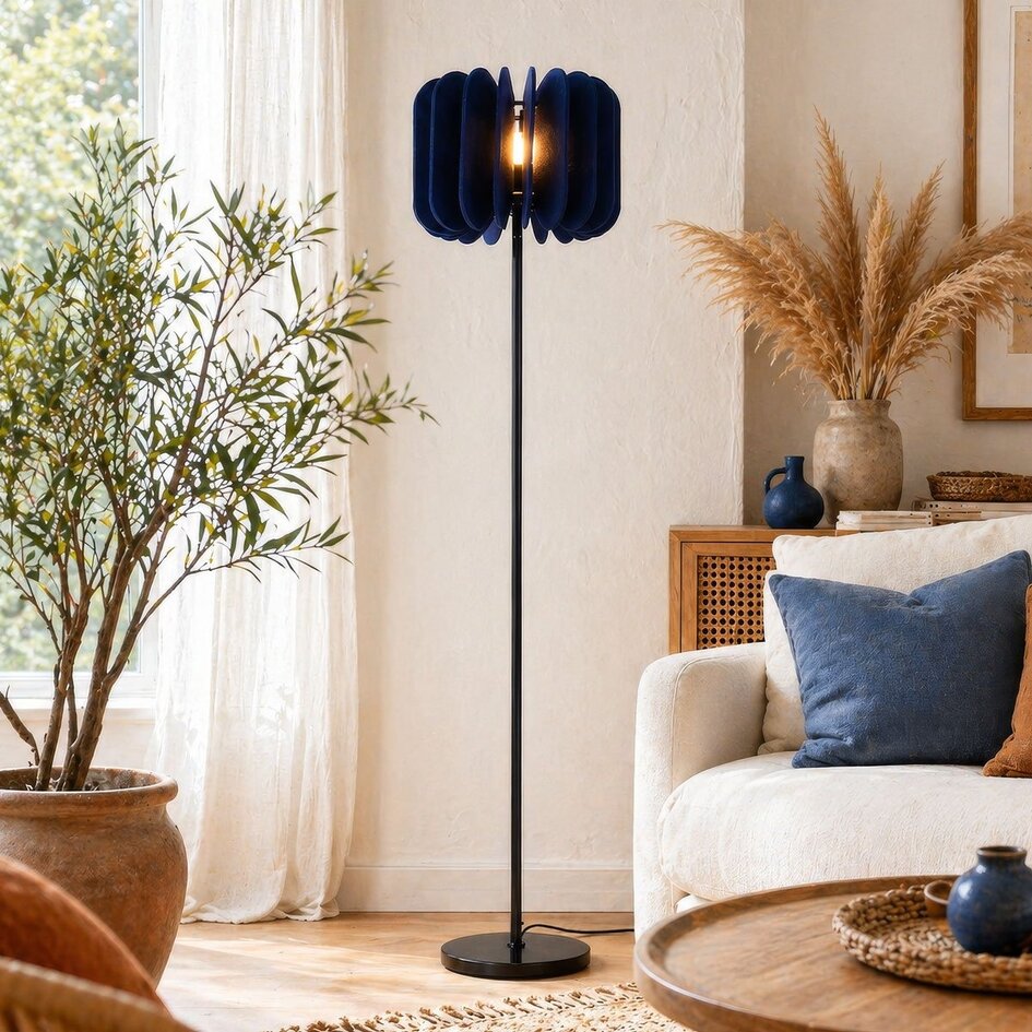 Lampa podłogowa z filcu PET w kolorze granatowym - Lenthe