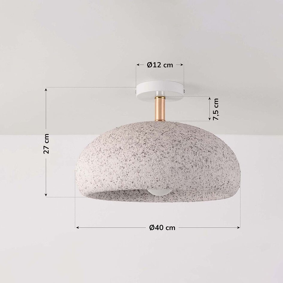 Lampa sufitowa Wabi-Sabi Zenro biała z efektem kamienia terrazzo i detalami z różowego złota