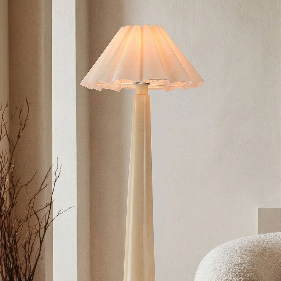 Lampa podłogowa Maude z plisowanym lnianym kloszem - beżowa