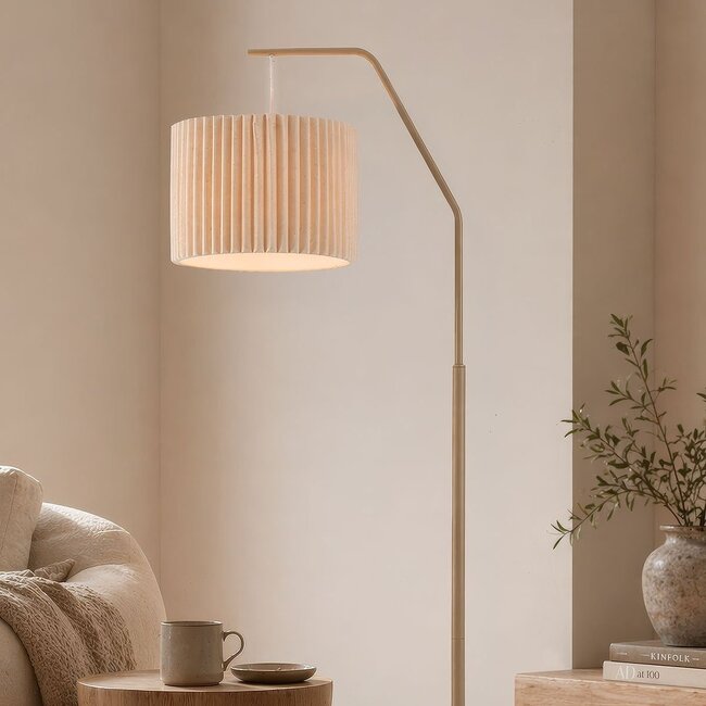 Lampa podłogowa Pedro z plisowanym kloszem - piaskowo-beżowa