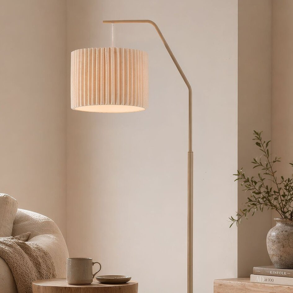 Lampa podłogowa Pedro z plisowanym kloszem - piaskowo-beżowa