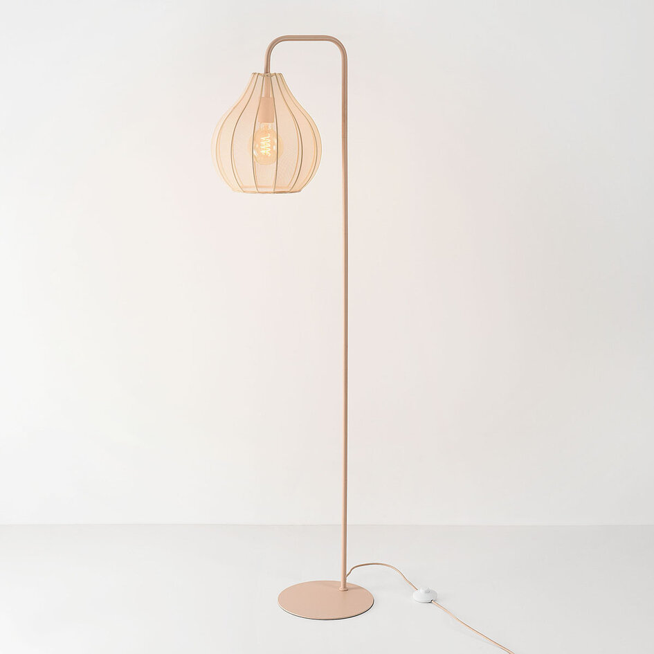 Lampa łukowa Siena z tkaniny - ciepły piaskowy beż