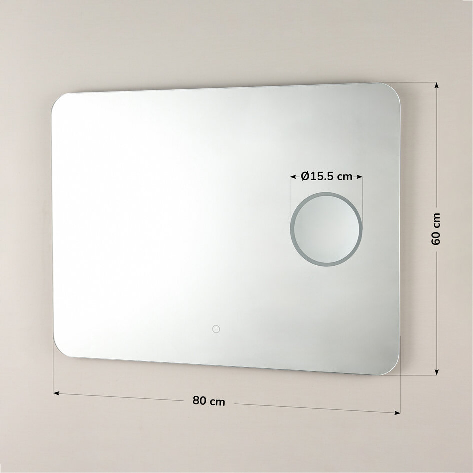 Lustro łazienkowe Sari z regulowanym LED, ściemniaczem dotykowym i ogrzewaniem – 60x80 cm