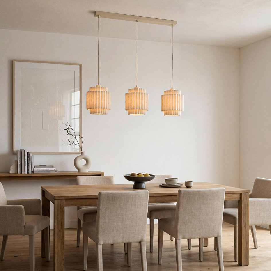 3 światła lampa wisząca Favre z warstwowymi lnianymi kloszami