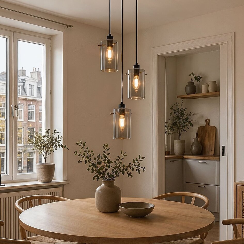 Nowoczesna matowo czarna lampa wisząca z przydymionym szarym szkłem 3 światła - Akron