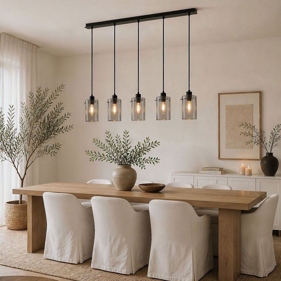 Czarny mat lampa wisząca ze szkłem dymionym szarym 5-światło Texas