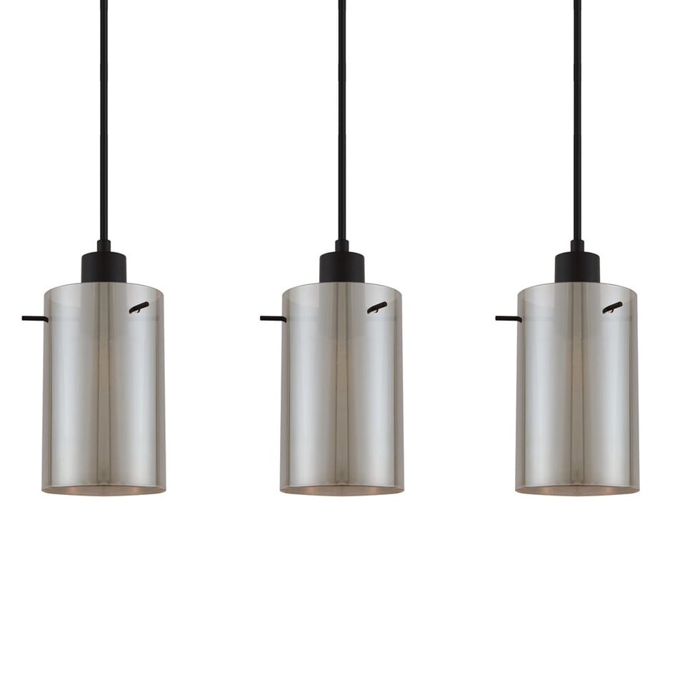 Czarny mat lampa wisząca ze szkłem dymionym szarym 5-światło Texas