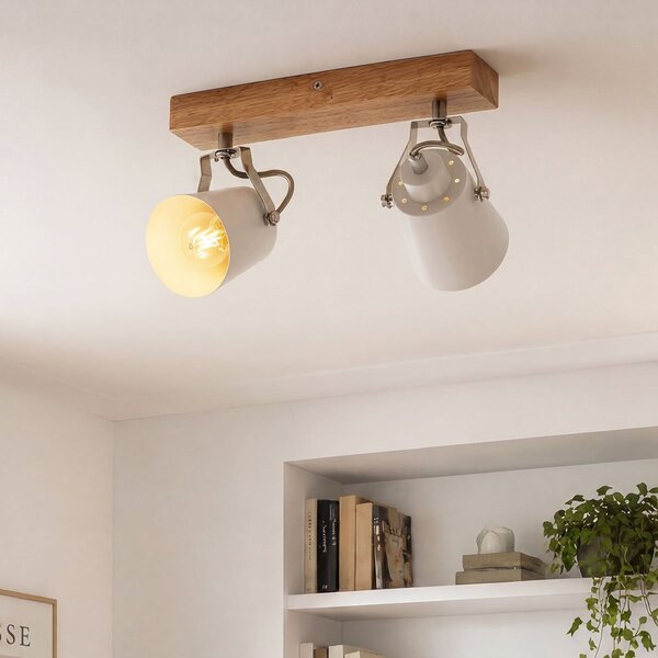 Drewniana lampa sufitowa z 2 reflektorami - Flint