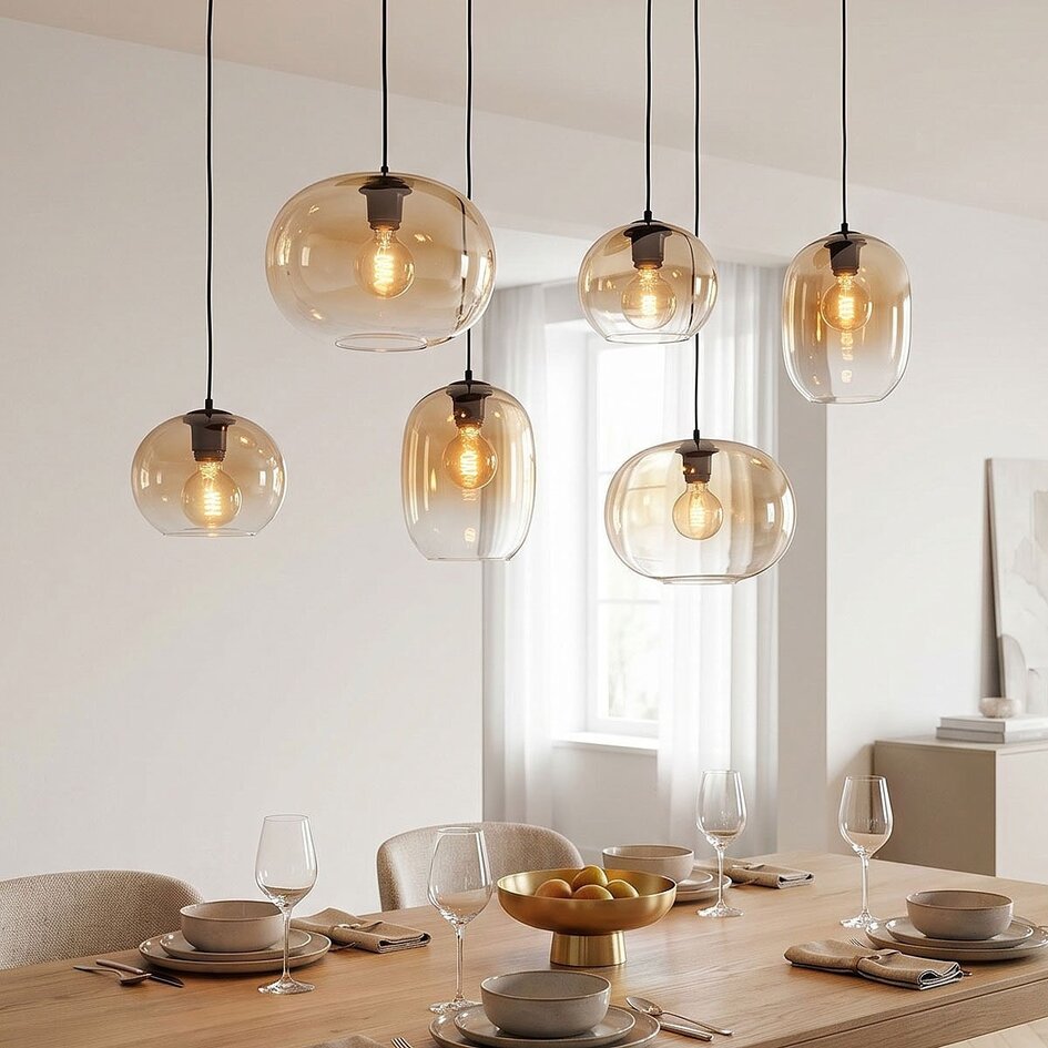 6-światło lampa wisząca Opale ze szkłem ombre w kolorze bursztynu