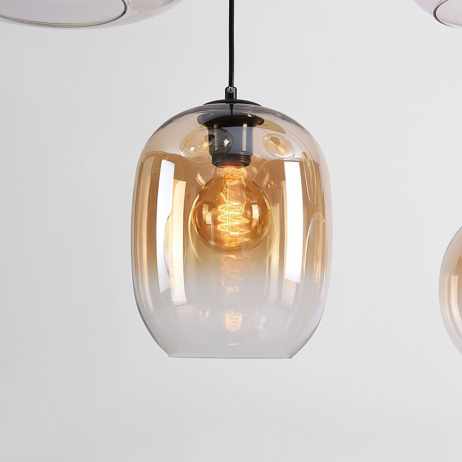 6-światło lampa wisząca Opale ze szkłem ombre w kolorze bursztynu