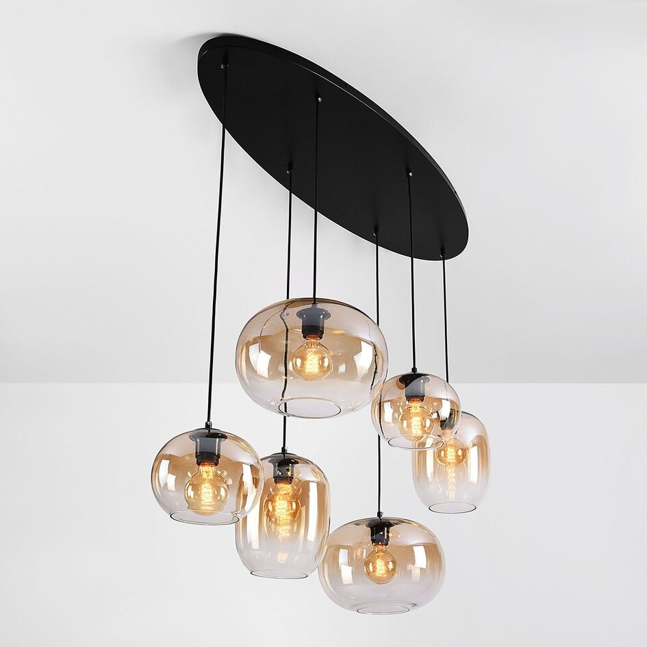 6-światło lampa wisząca Opale ze szkłem ombre w kolorze bursztynu