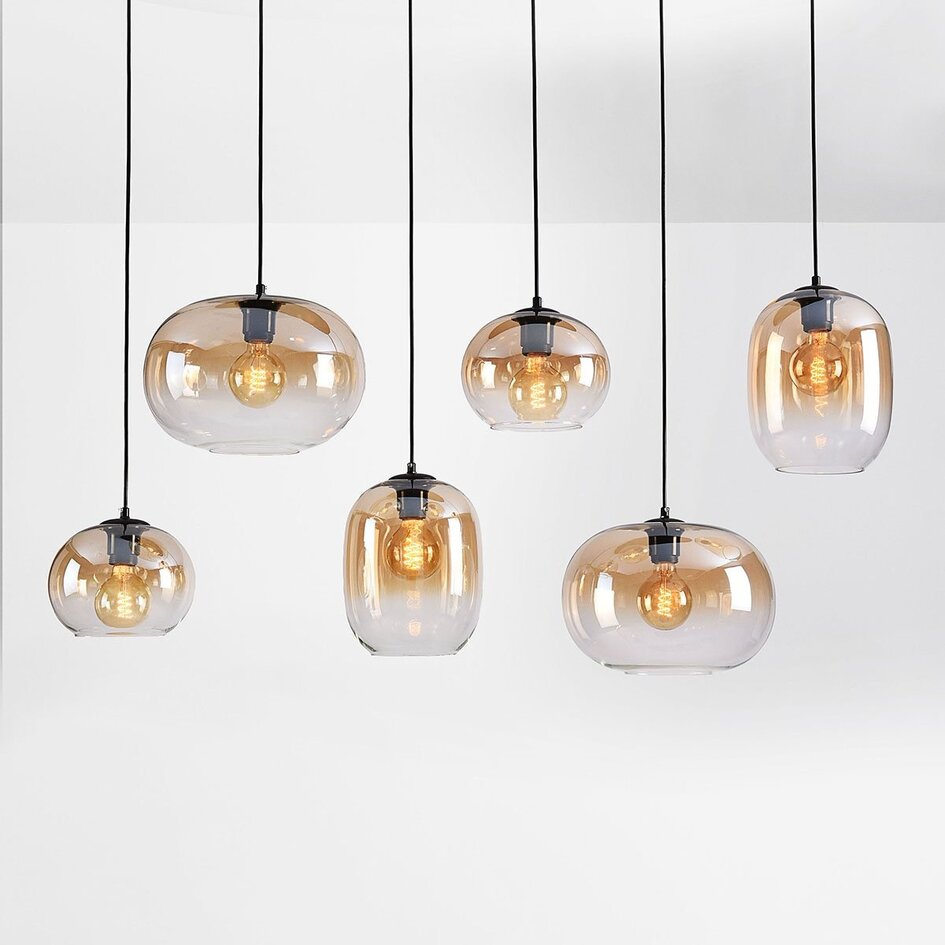 6-światło lampa wisząca Opale ze szkłem ombre w kolorze bursztynu