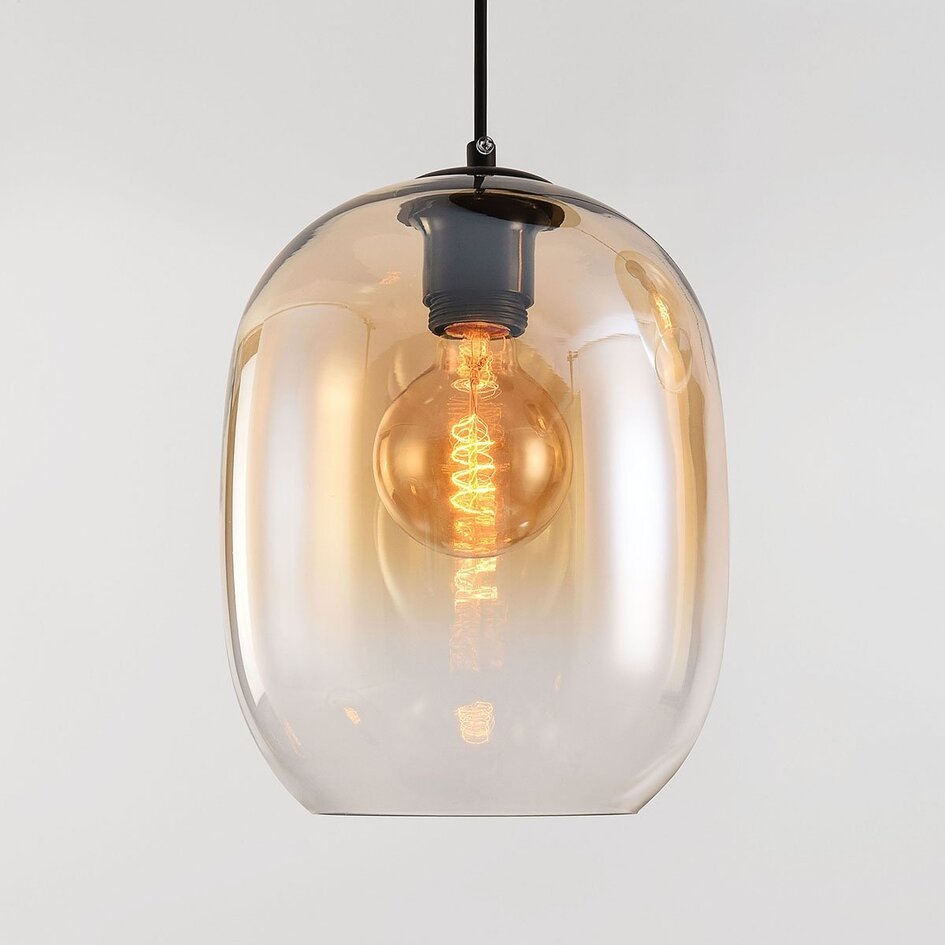 3 światła lampa wisząca Olare ze szkłem ombre w kolorze bursztynu