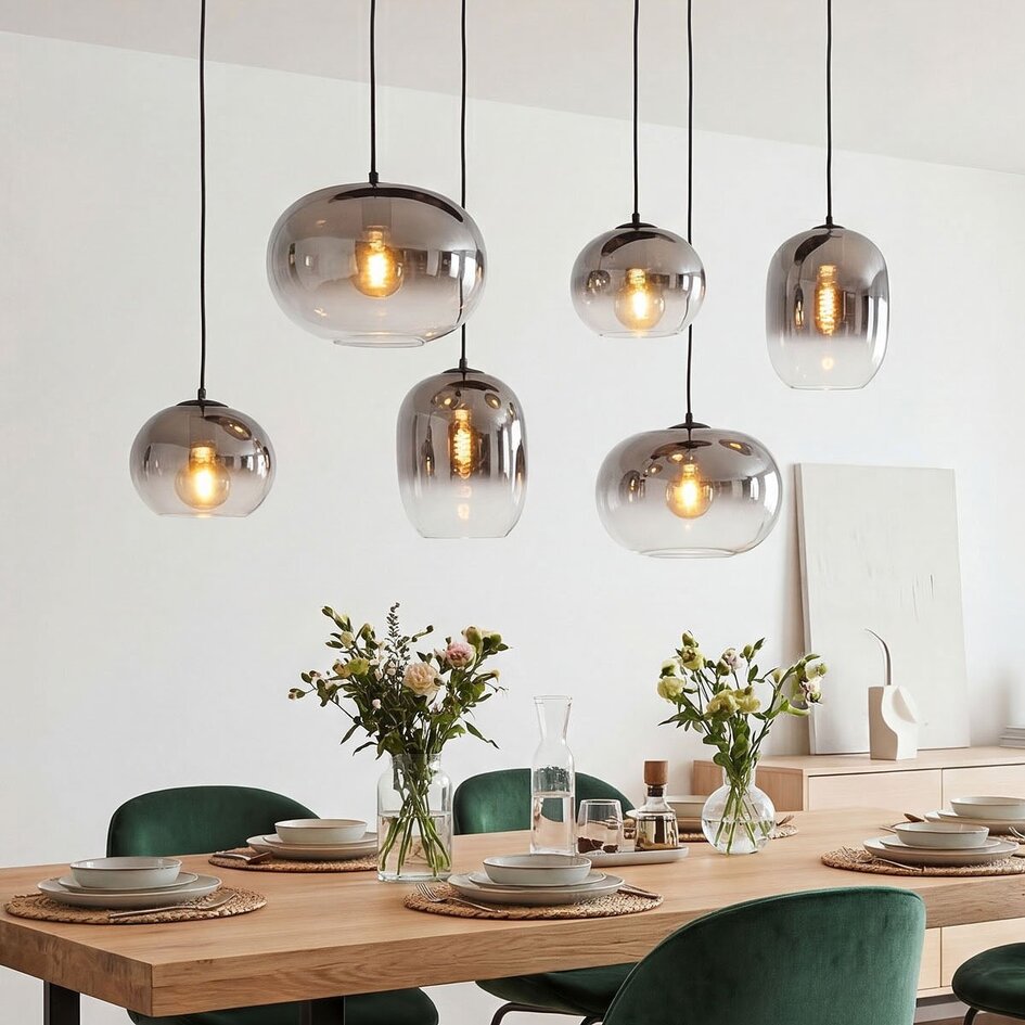 6-światło lampa wisząca Opale z przydymionym szkłem ombre