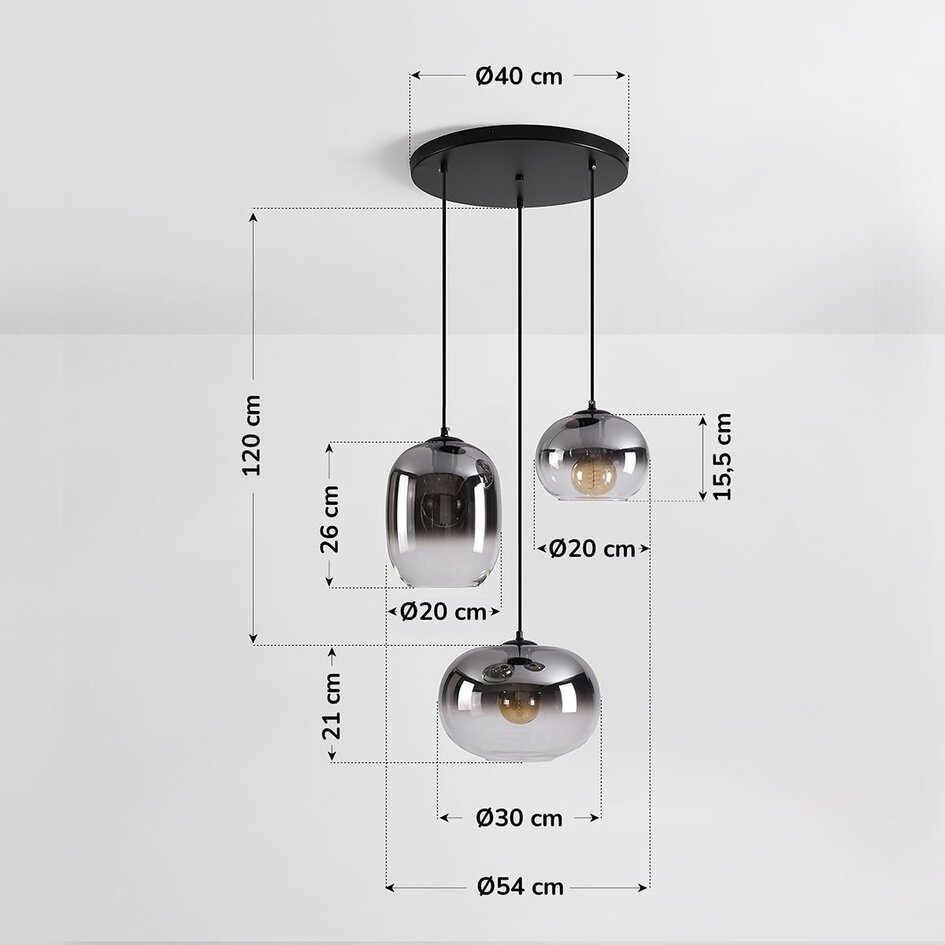 3 światła lampa wisząca Olare z przydymionym szkłem ombre
