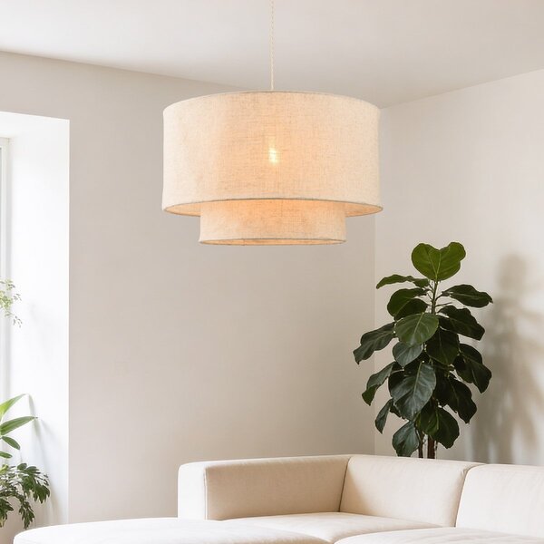Lampa wisząca Cavallo dwuwarstwowa z lnianym kloszem - w kolorze złamanej bieli