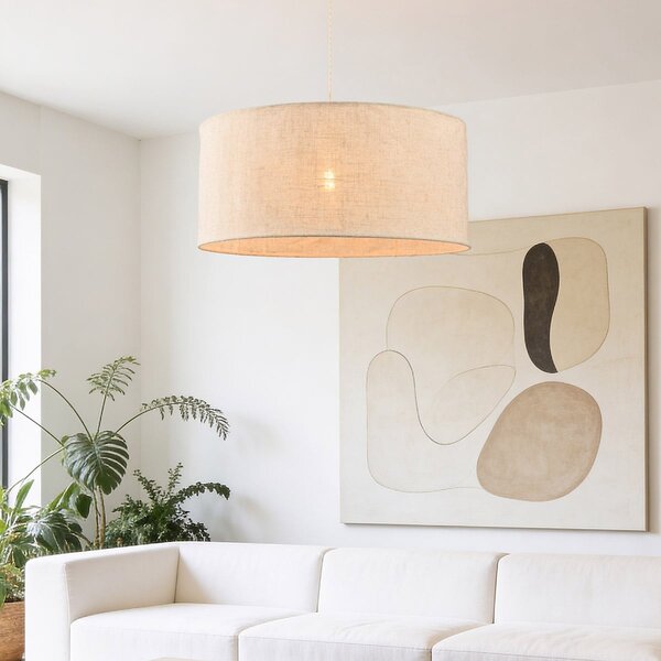 Lampa wisząca Calero z lnianym kloszem - złamana biel