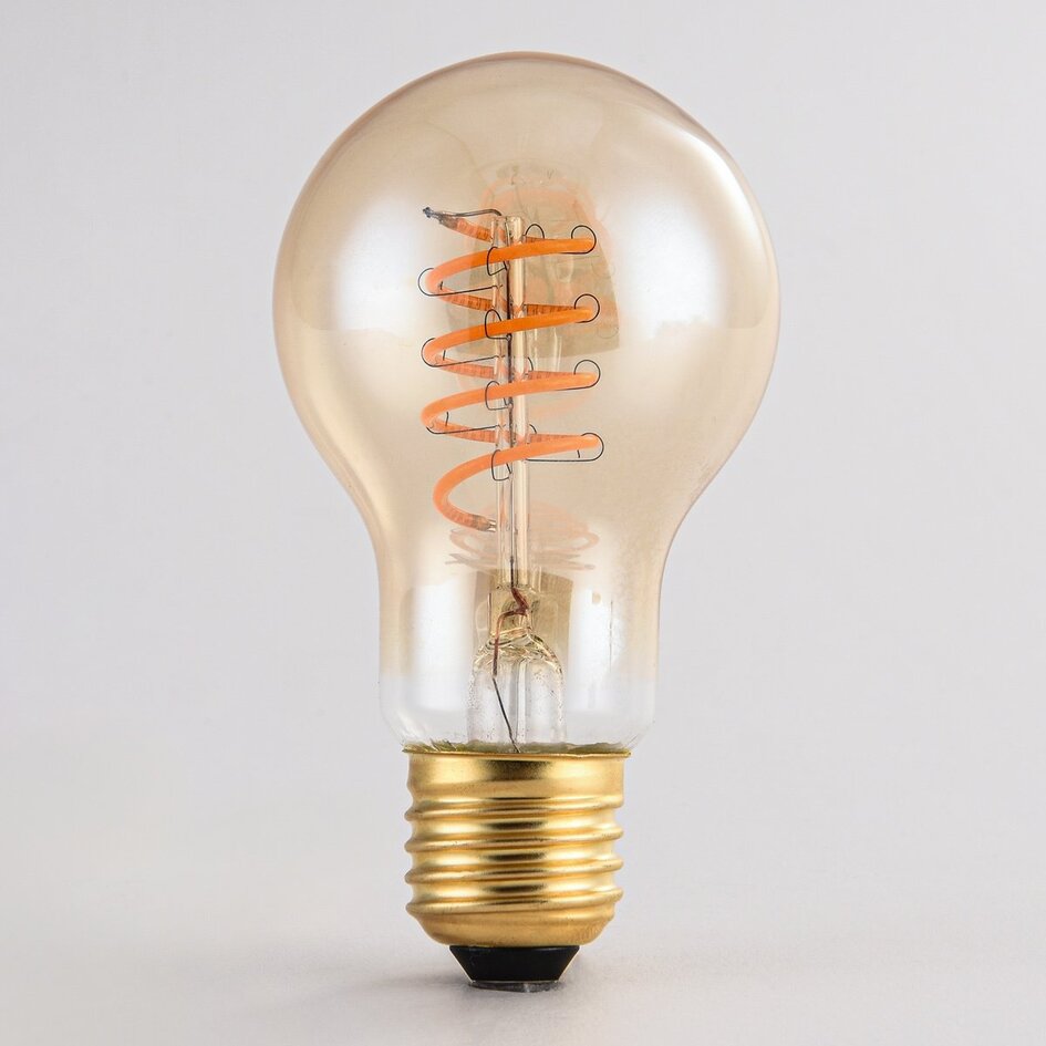 Ściemnialna lampa E27 z żarnikiem spiralnym, 4,5W, 2700K, szkło bursztynowe Ø60