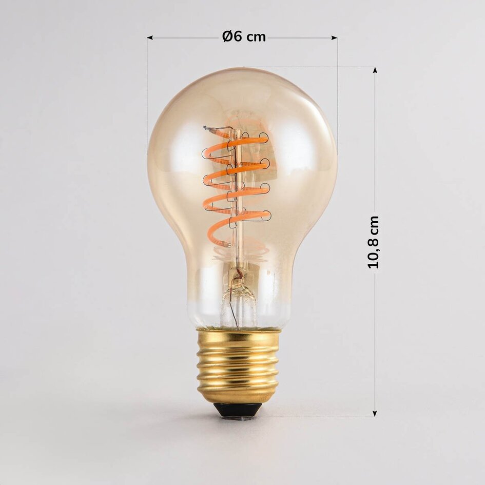 Ściemnialna lampa E27 z żarnikiem spiralnym, 4,5W, 2700K, szkło bursztynowe Ø60