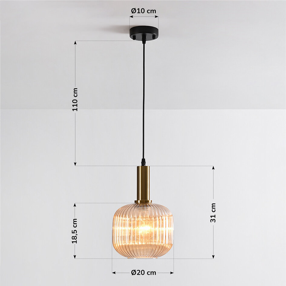 1 światło lampa wisząca Sita - szerokie szkło