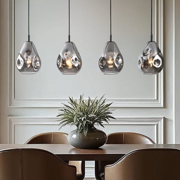4-światła design lampa wisząca czarna z przydymionym szkłem - Faliste