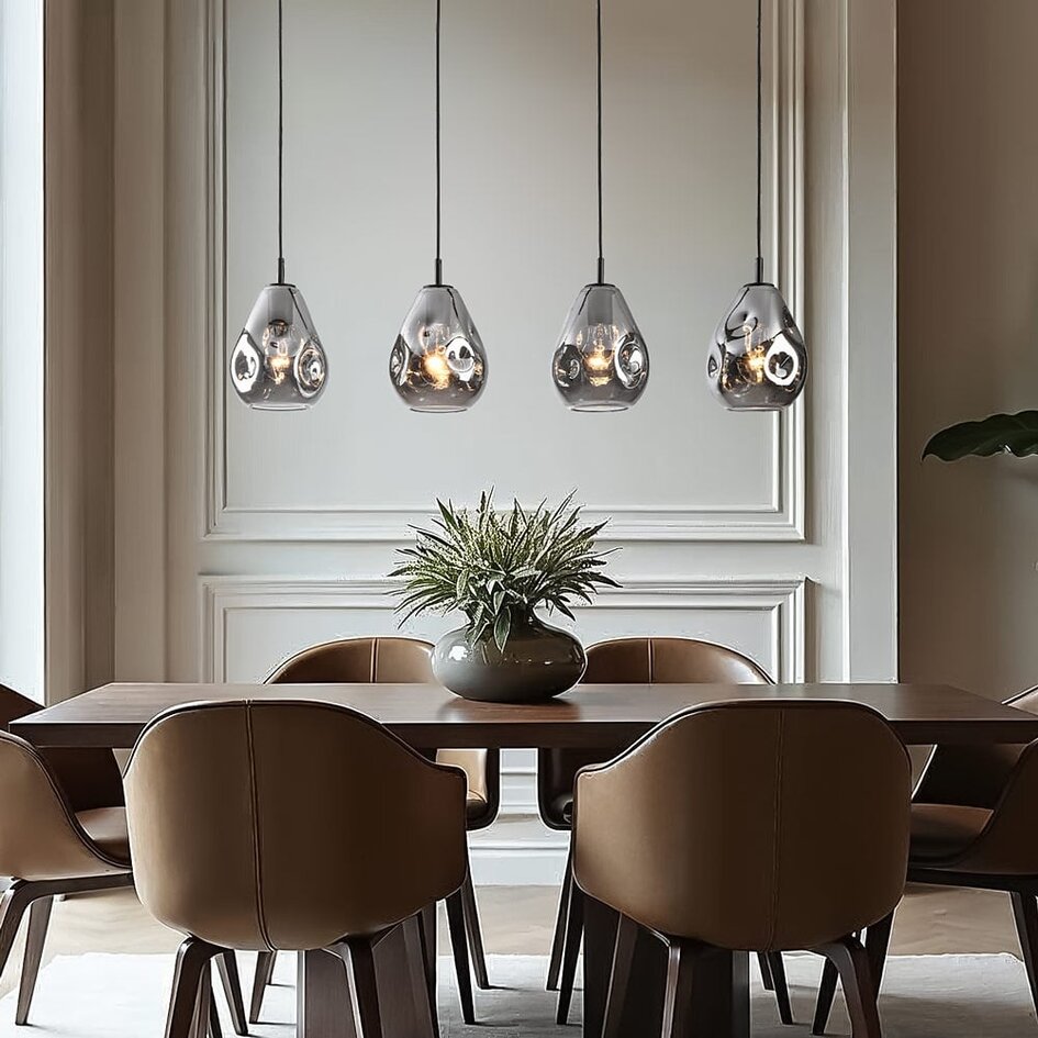 4-światła design lampa wisząca czarna z przydymionym szkłem - Faliste