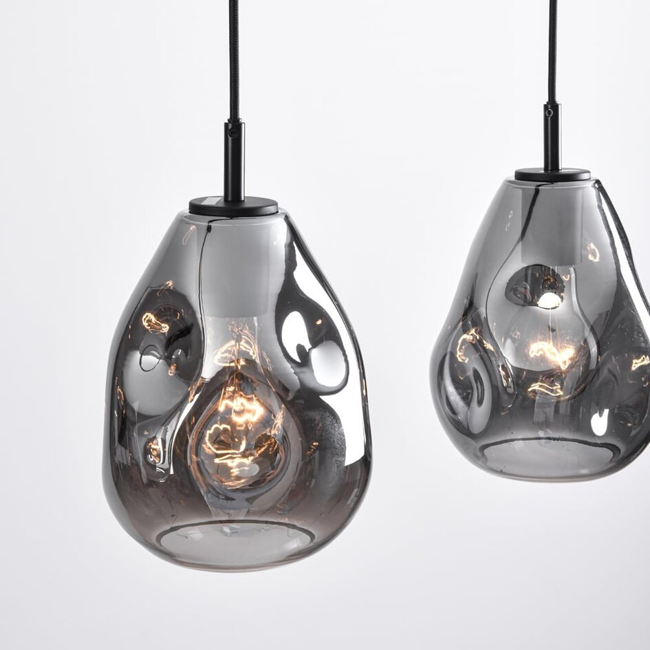 4-światła design lampa wisząca czarna z przydymionym szkłem - Faliste
