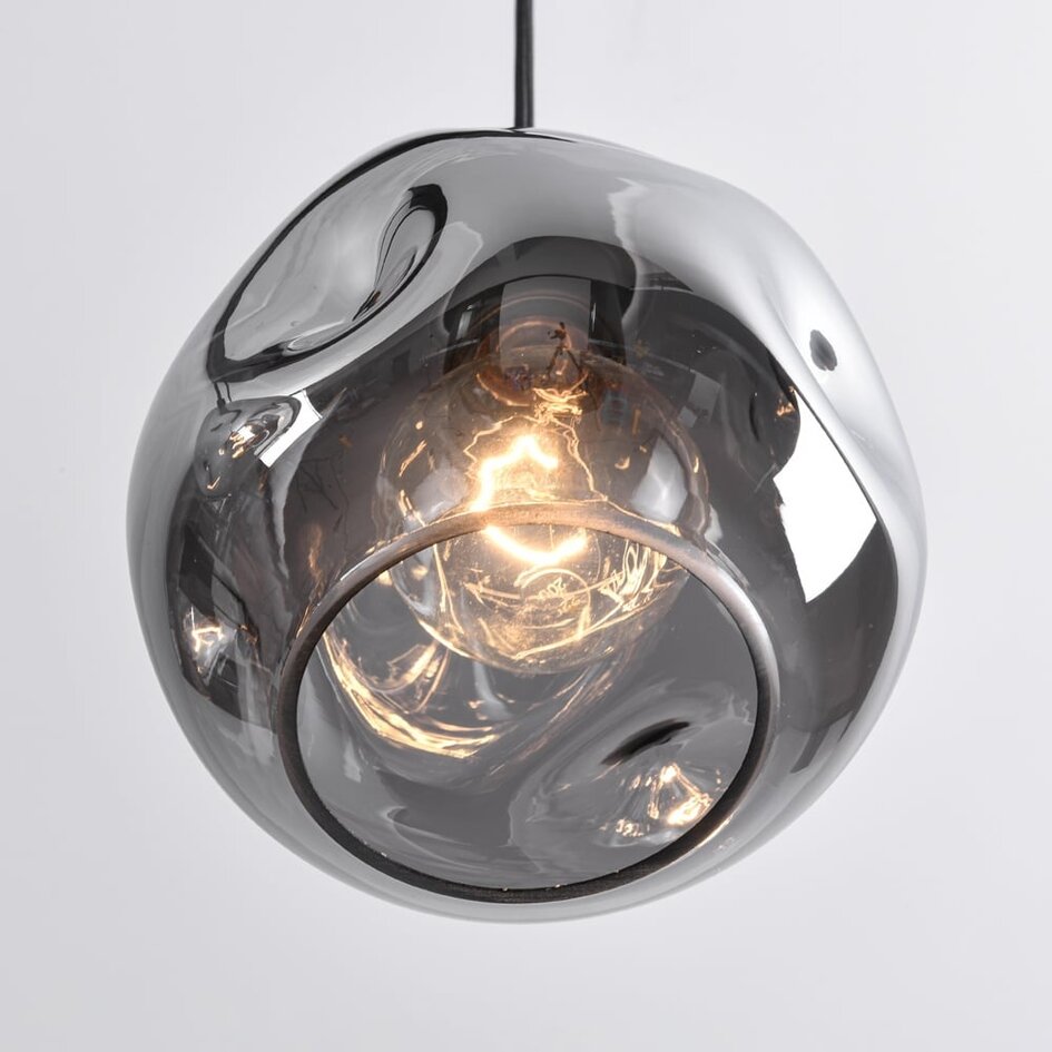 4-światła design lampa wisząca czarna z przydymionym szkłem - Faliste