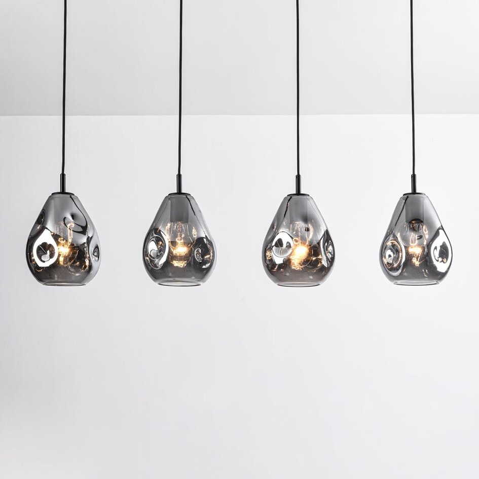 4-światła design lampa wisząca czarna z przydymionym szkłem - Faliste