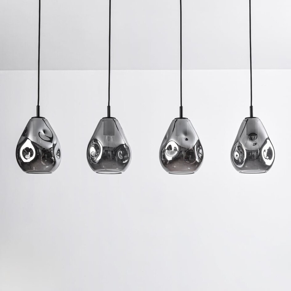 4-światła design lampa wisząca czarna z przydymionym szkłem - Faliste