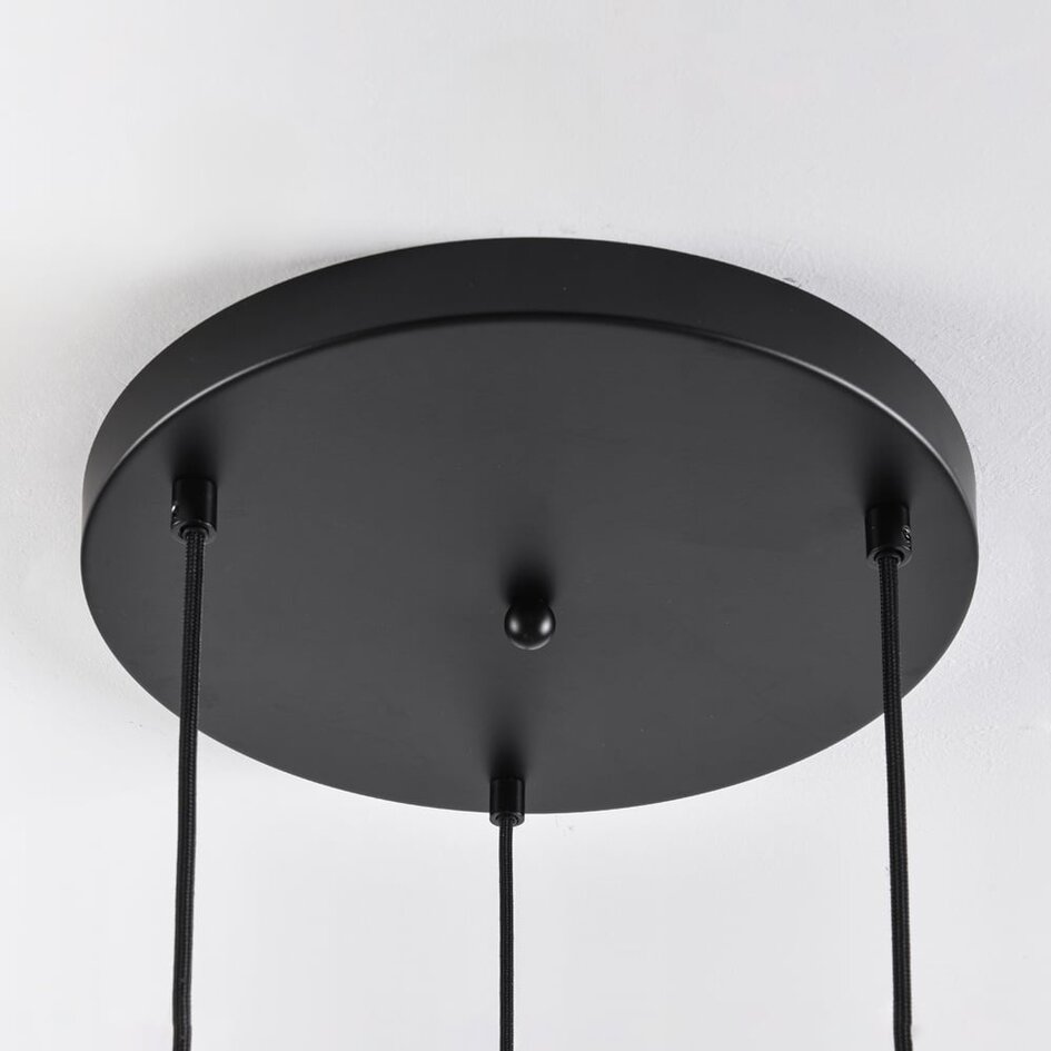Design czarna lampa wisząca ze szkłem bursztynowym, 3 światła - Lainas