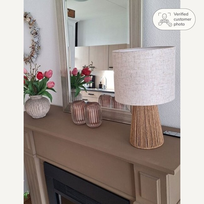 Lampa stołowa Boho-Chic z lnianym kloszem - Ranpu