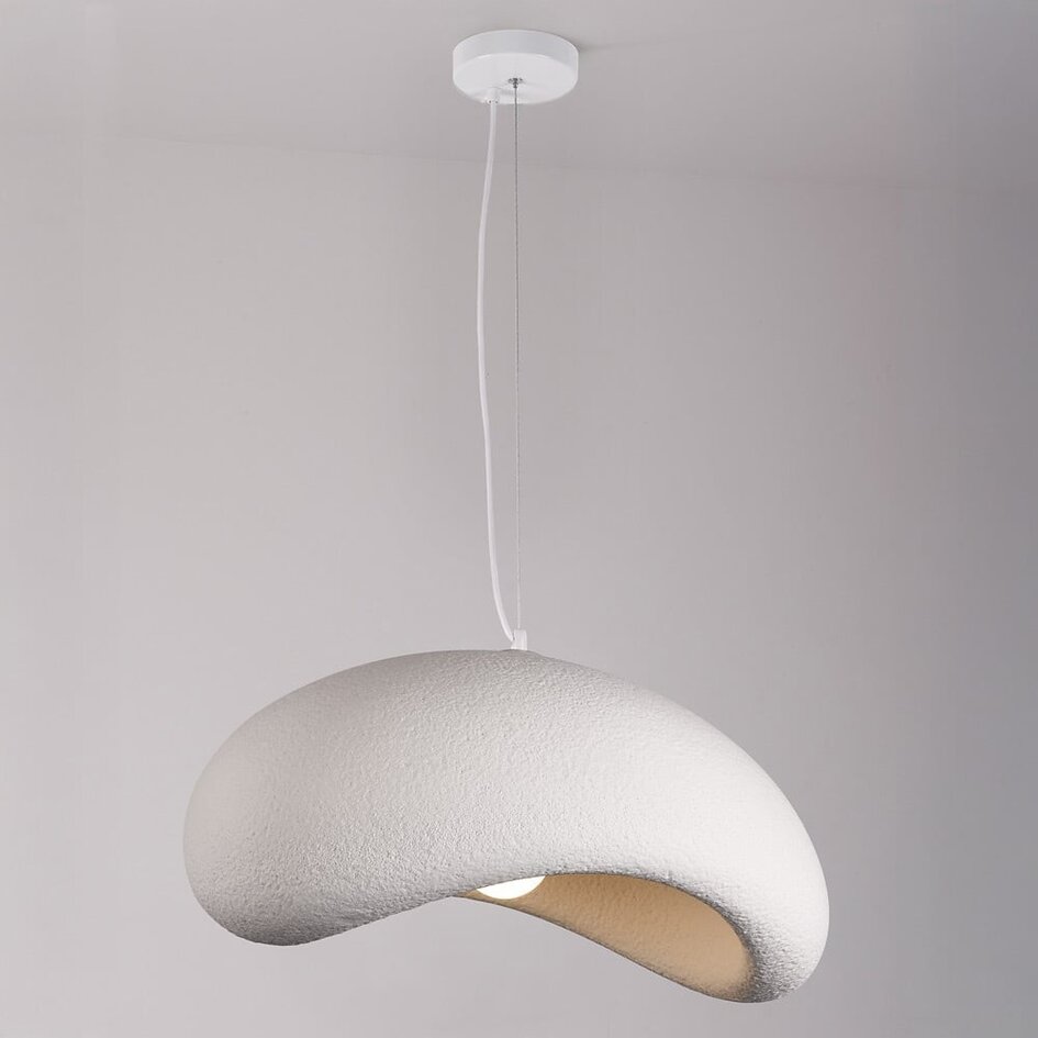 Lampa wisząca Wabi-Sabi Zenji 60 x 42 cm o fakturze przypominającej kamień - biała