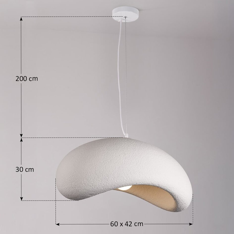 Lampa wisząca Wabi-Sabi Zenji 60 x 42 cm o fakturze przypominającej kamień - biała