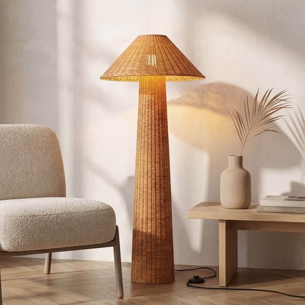 Lampa podłogowa Vasari w stylu boho z ręcznie plecionego rattanu