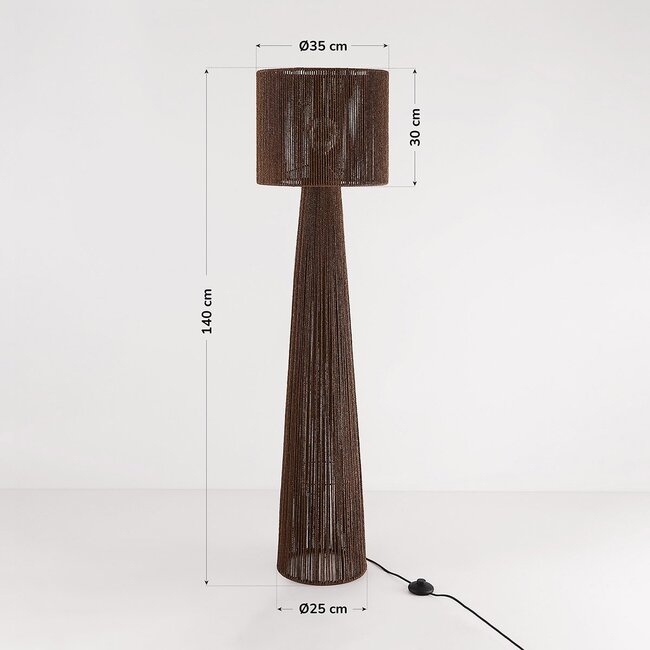 Lampa podłogowa Anori z plecionego sznurka papierowego w kolorze ciemnobrązowym