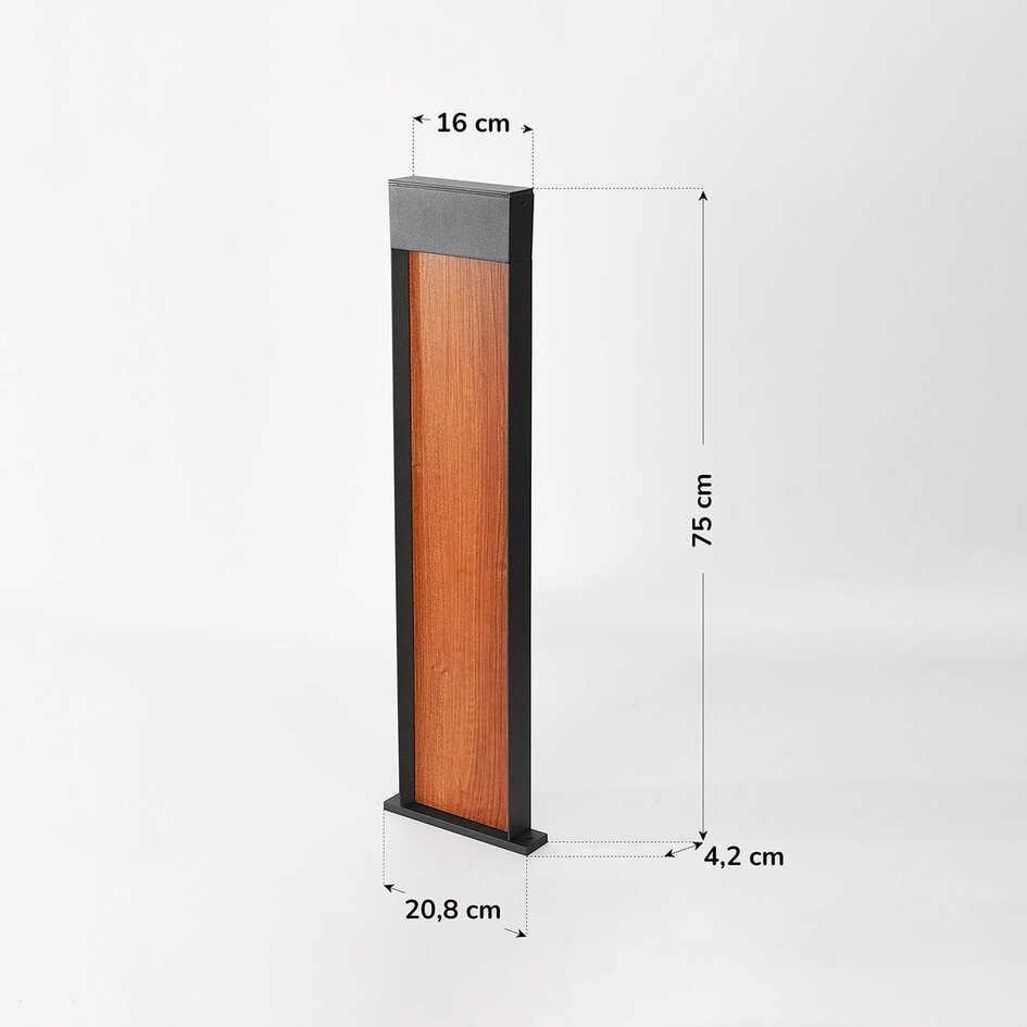 Zewnętrzna lampa podłogowa Maxim z wbudowanym źródłem LED - antracytowe i imitacja drewna