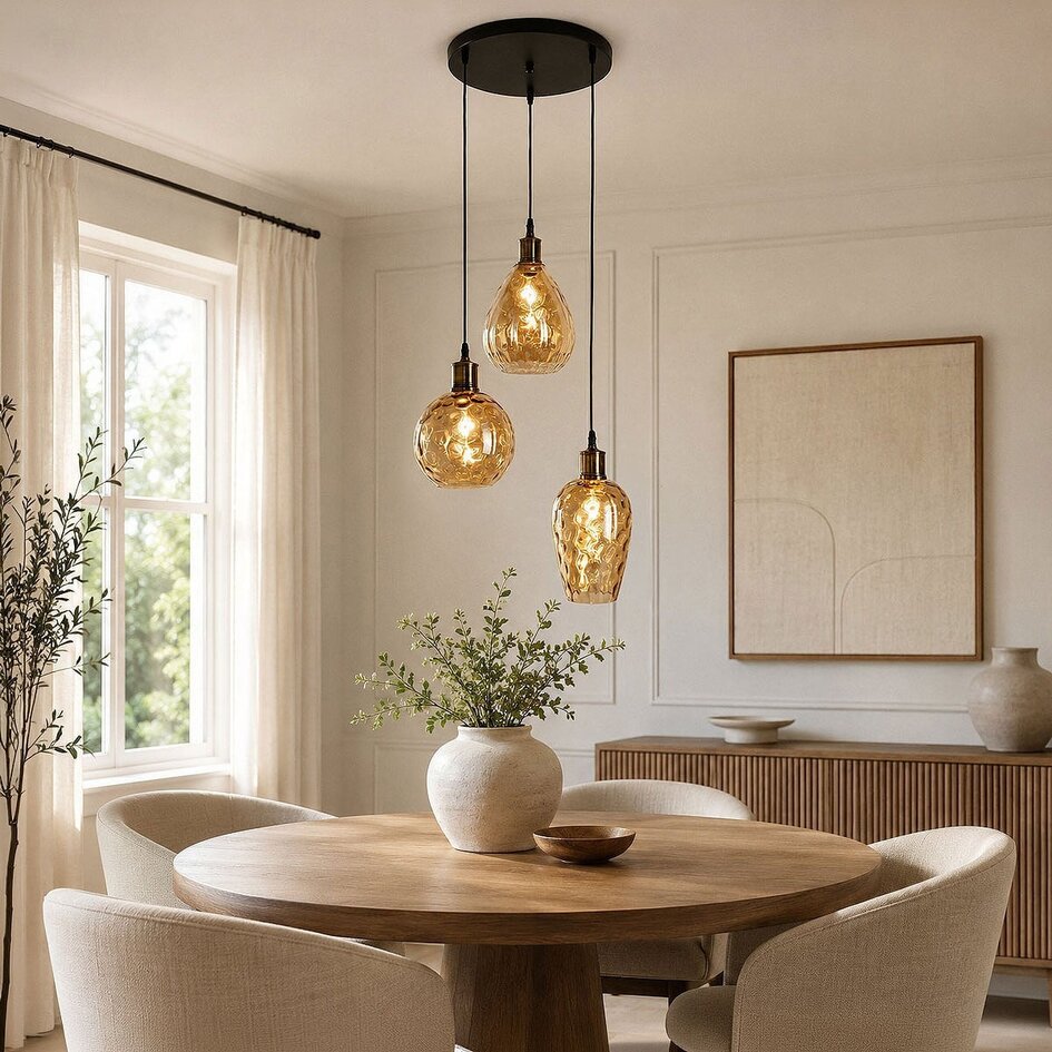 Design lampa wisząca szkło bursztynowe z wybrzuszeniem 3 światła - Verona