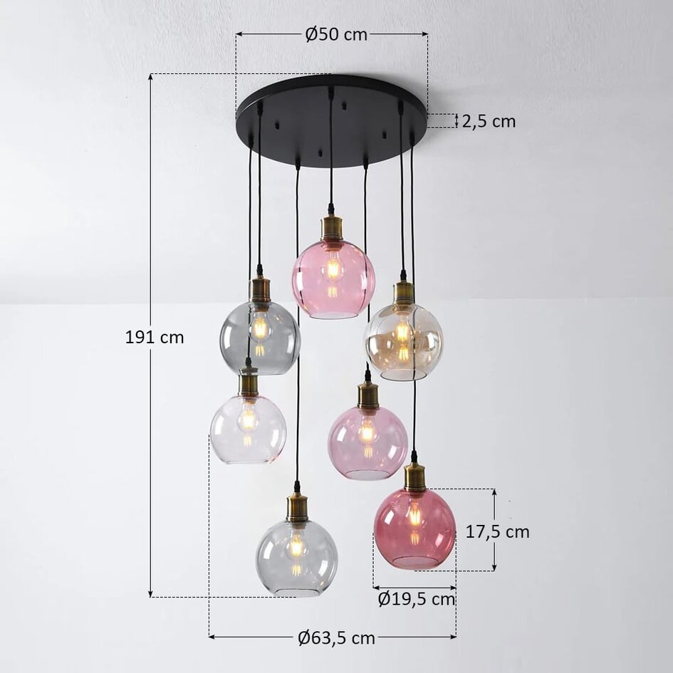 Lampa wisząca 7 światła z kolorowego szkła - Liya