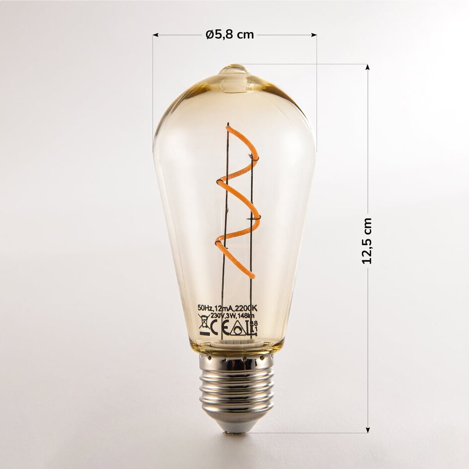 3W lampa z żarnikiem, 2200 K, bursztynowe Ø60 - ściemnialne