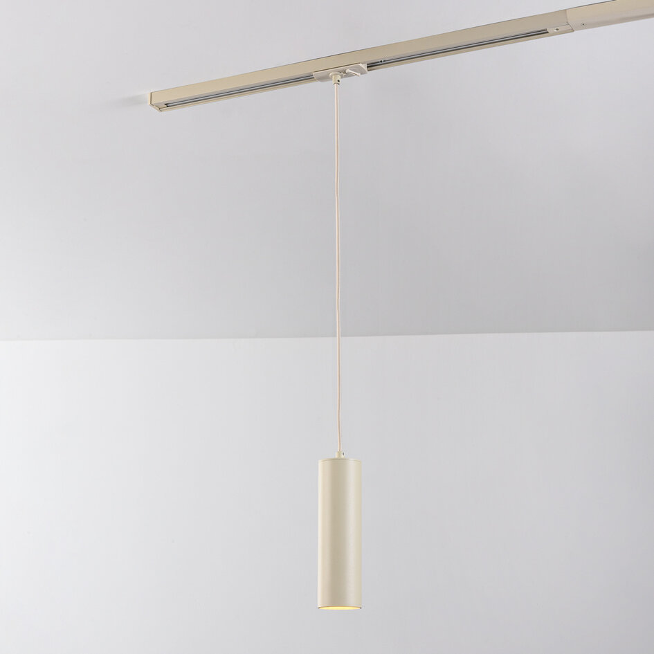 Beżowa lampa wisząca typu tube Simon do oświetlenia szynowego jednofazowego
