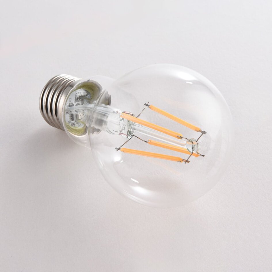 E27 LED żarówka z żarnikiem z czujnikiem światła dziennego 4,5W, przezroczysta, 2700K, Ø60