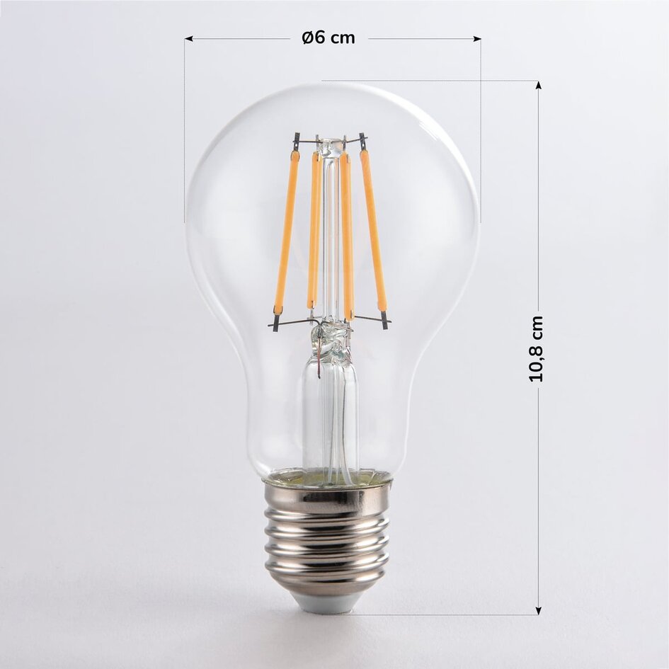 E27 LED żarówka z żarnikiem z czujnikiem światła dziennego 4,5W, przezroczysta, 2700K, Ø60