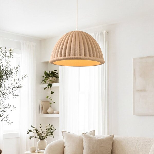 Lampa wisząca Hyske z żebrowanym kloszem - piaskowo-beżowa