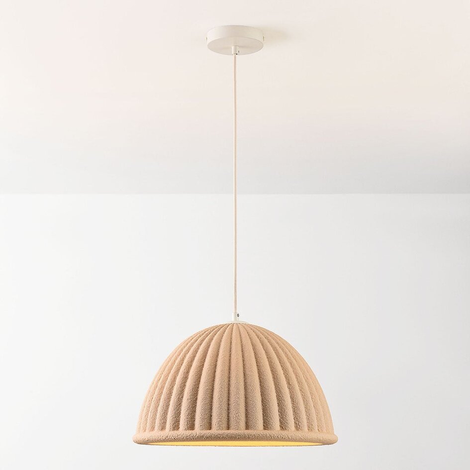 Lampa wisząca Hyske z żebrowanym kloszem - piaskowo-beżowa