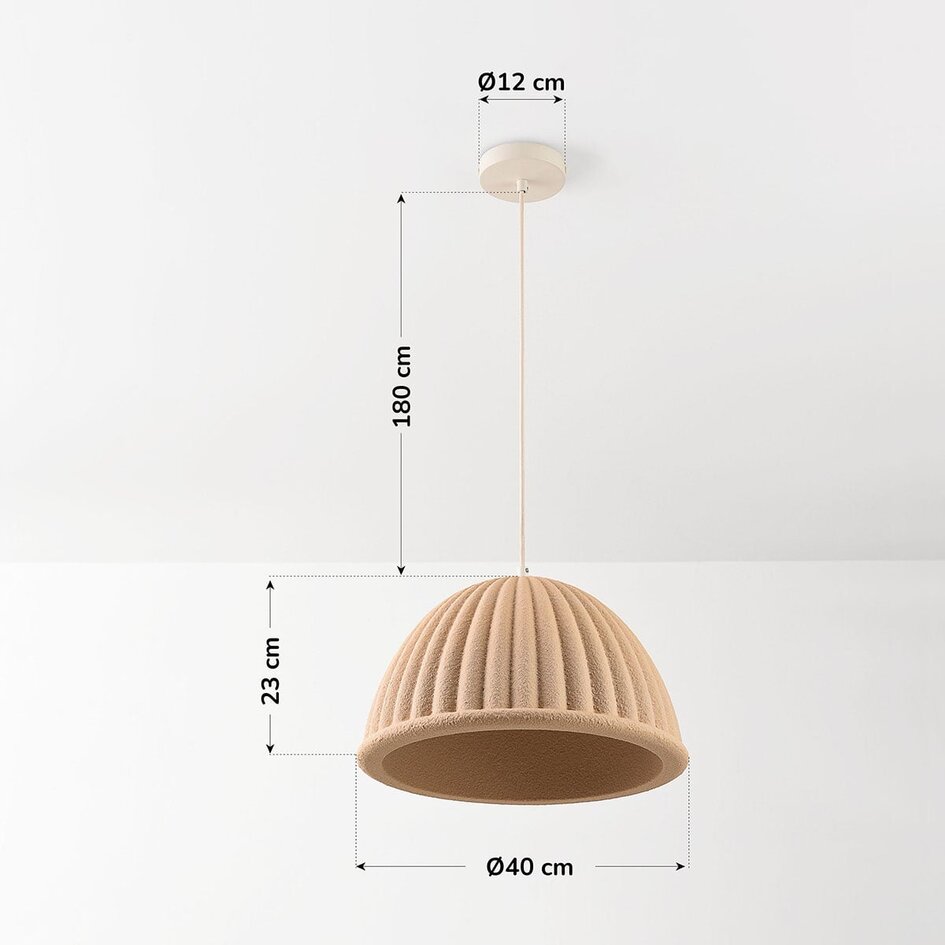 Lampa wisząca Hyske z żebrowanym kloszem - piaskowo-beżowa